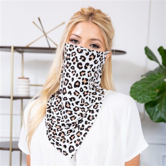 Snow Leopard print pull up face mask - Picture 1 of 7